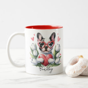 Valentinstag Frenchie Dog Individuelle Name Zweifarbige Tasse