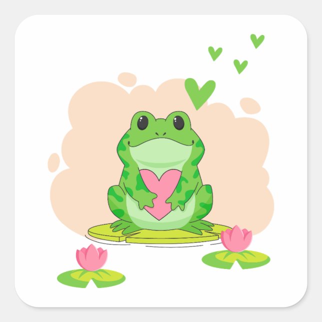 Valentinstag-Frosch Quadratischer Aufkleber (Vorderseite)