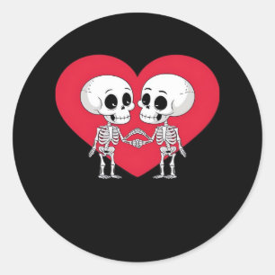 Valentinstag Funny Skeleton Handherz Runder Aufkleber