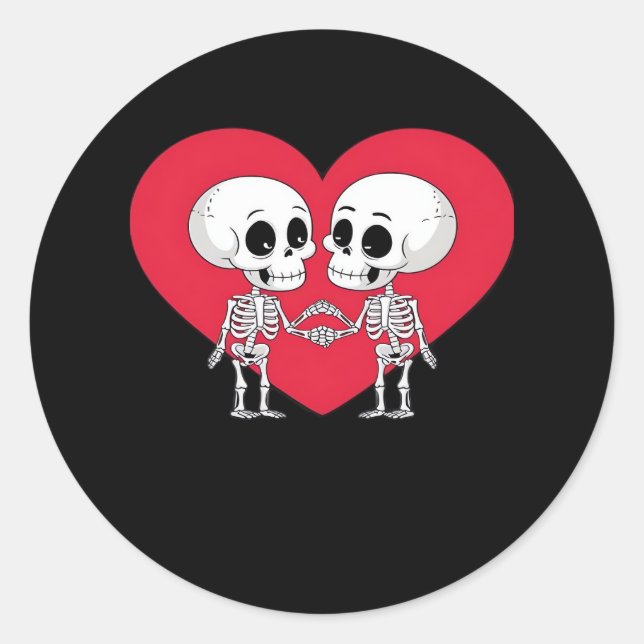 Valentinstag Funny Skeleton Handherz Runder Aufkleber (Vorderseite)