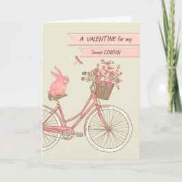 Valentinstag für Cousin, Fahrrad, rosa Kaninchen Feiertagskarte