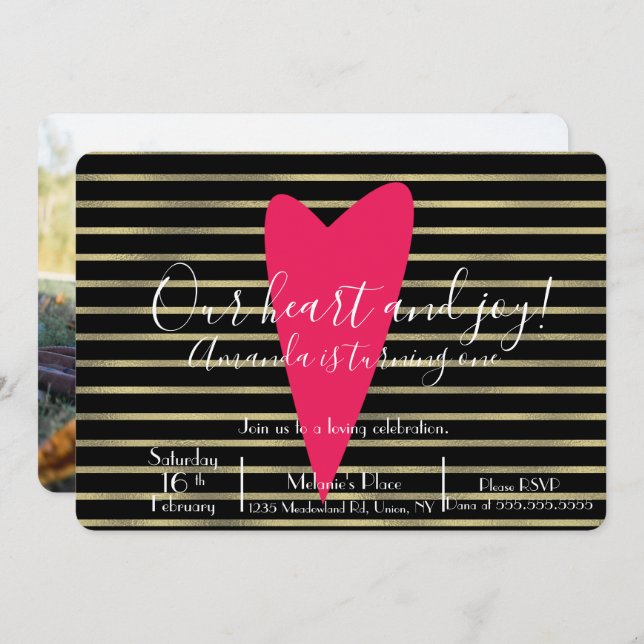 Valentinstag Geburtstagskarte Streifen Einladung (Vorne/Hinten)