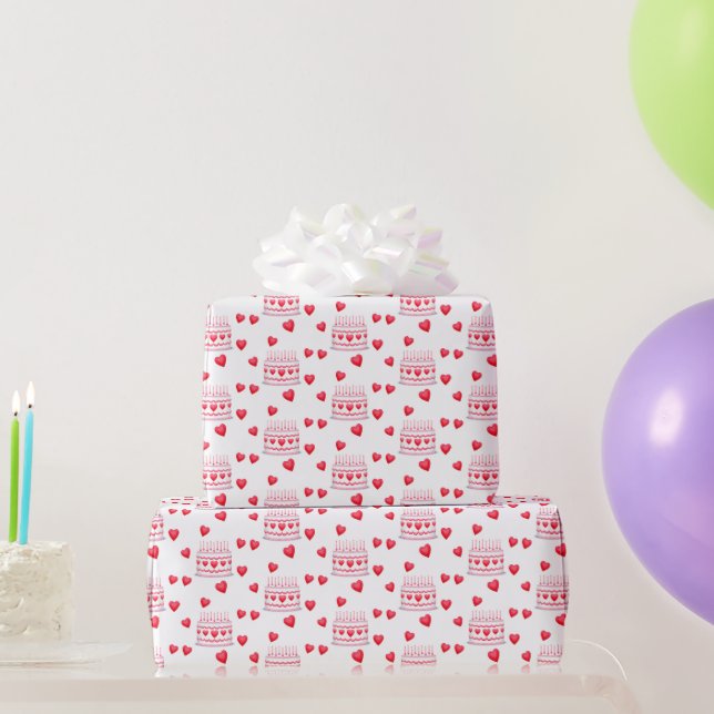 Valentinstag-Geburtstagskuchen-Muster Geschenkpapier (Partygeschenke)