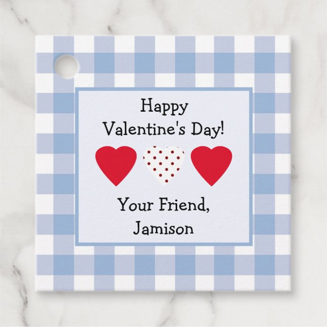 Valentinstag Gefallen Tag mit Blue Kariert Geschenkanhänger (Vorderseite)