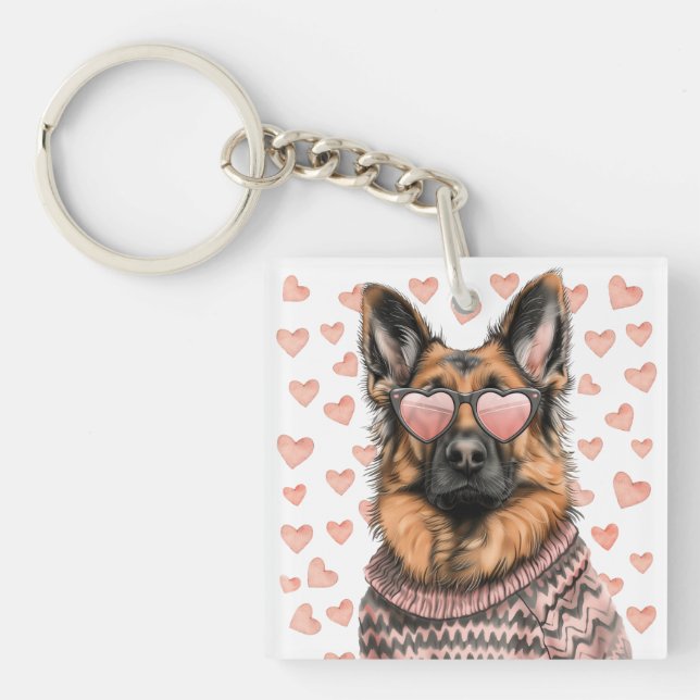 Valentinstag German Shepherd Dog Schlüsselanhänger (Vorderseite)