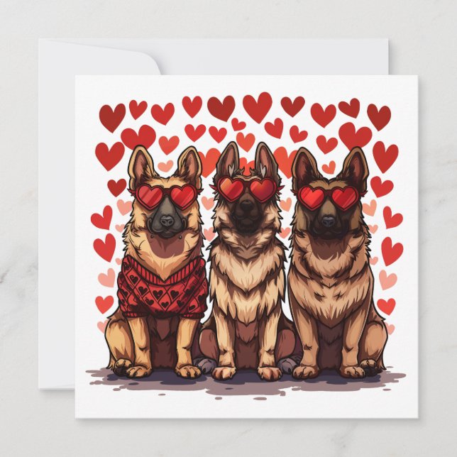 Valentinstag German Shepherd Hogs Feiertagskarte (Vorderseite)