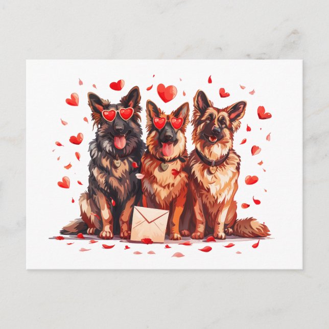 Valentinstag German Shepherd Hogs Postkarte (Vorderseite)