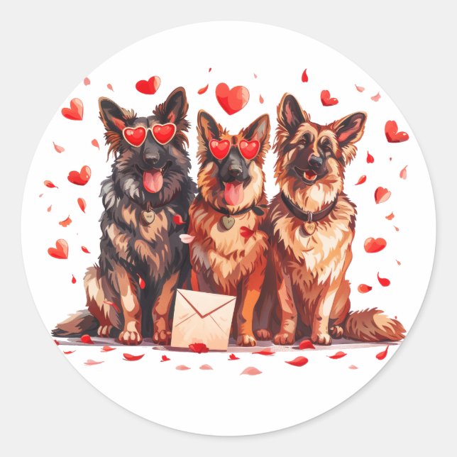 Valentinstag German Shepherd Hogs Runder Aufkleber (Vorderseite)