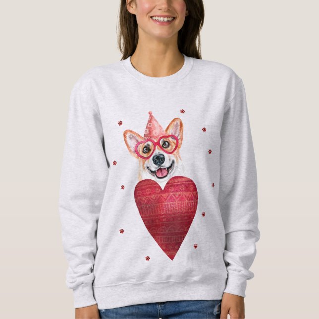 Valentinstag Geschenk Corgi Hund Sweatshirt (Vorderseite)