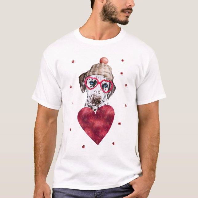 Valentinstag Geschenk Dalmatiner Hund T-Shirt (Vorderseite)
