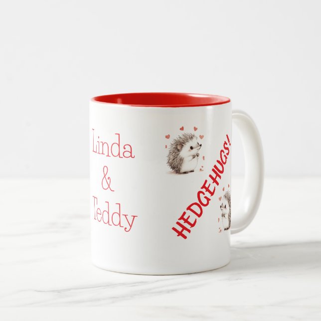 Valentinstag Geschenk, Igel Hedgehugs, kundenspezi Zweifarbige Tasse (VorderseiteRechts)