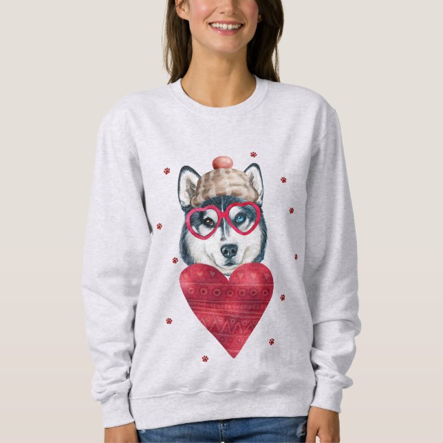 Valentinstag Geschenk Sibirischer Husky-Hund Sweatshirt (Vorderseite)
