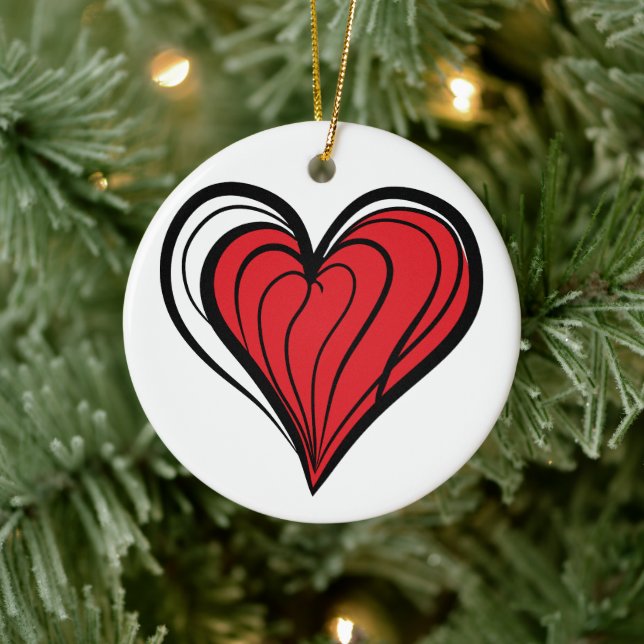 Valentinstag-Geschenke - Rotes Herz -  Keramik Ornament (Baum)