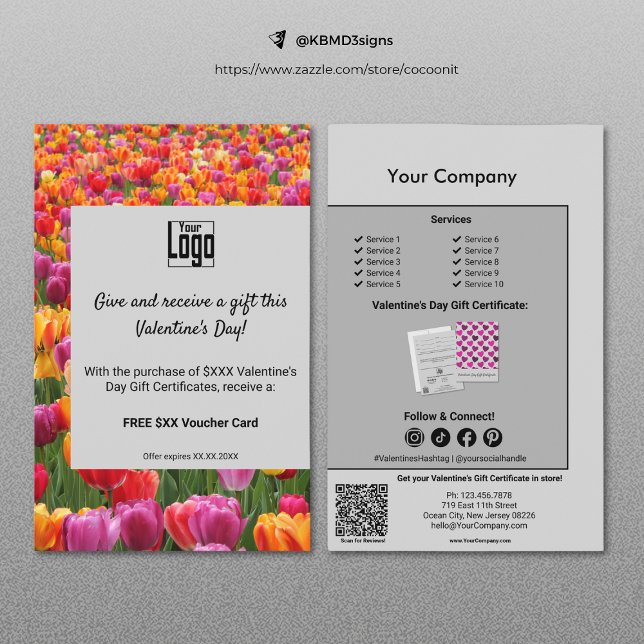 Valentinstag-Geschenkgutschein-Werbeaktion Flyer (Floral Valentine's Day Gift Certificate Promotion Flyer)