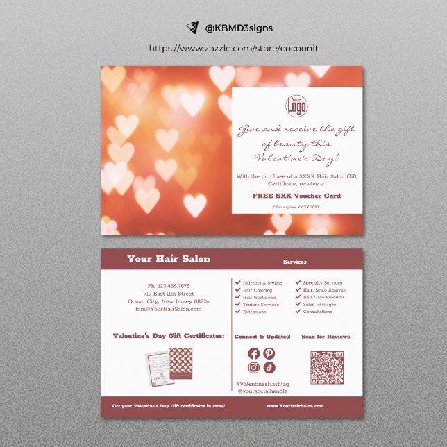 Valentinstag Geschenkgutschein Werbeaktion Flyer (Valentine's Day Gift Certificate Promotional Flyer, Hair Salon Promotion)