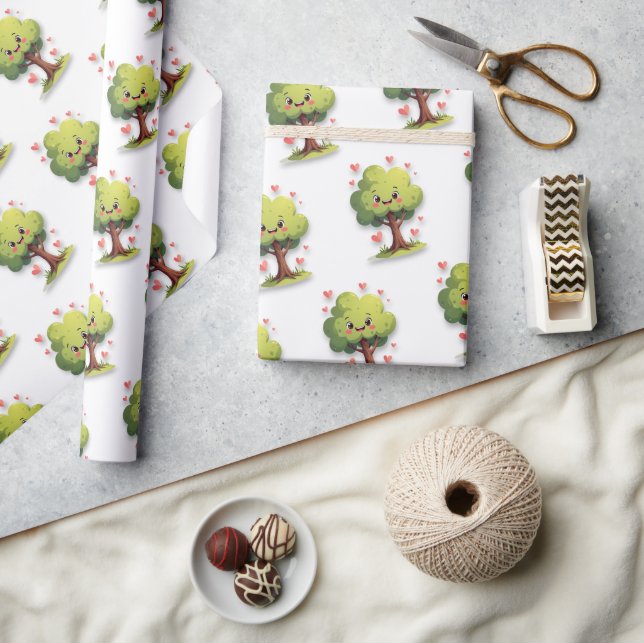 Valentinstag-Geschenkpapier Baum rote Herzen Geschenkpapier (Kunsthandwerk)