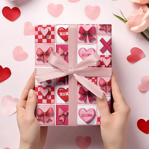 Valentinstag-Geschenkpapier Pink & Rote Elemente Geschenkpapier