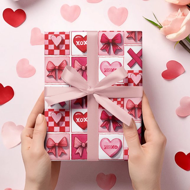 Valentinstag-Geschenkpapier Pink & Rote Elemente Geschenkpapier (Von Creator hochgeladen)