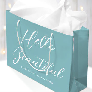 Valentinstag-Geschenktasche Elegantes Skript Blau Große Geschenktüte