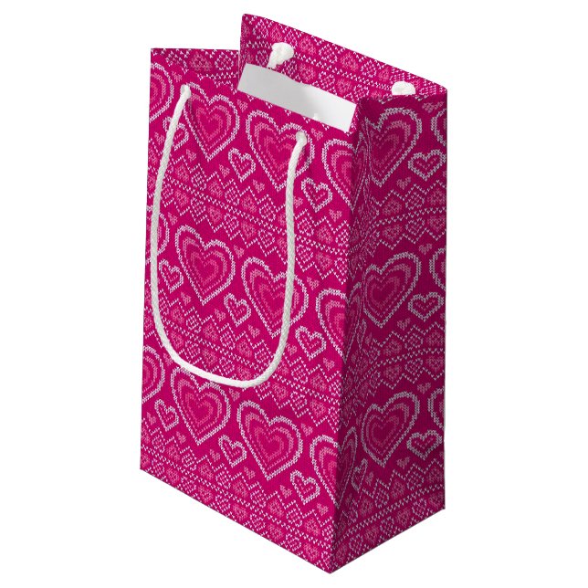 Valentinstag gestricktes Muster 2 Kleine Geschenktüte (Rückseite Schrägansicht)