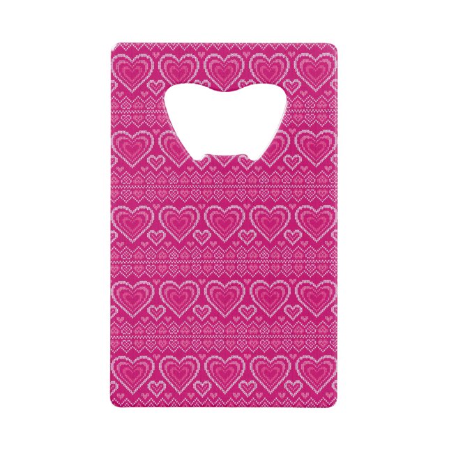 Valentinstag gestricktes Muster 2 Kreditkarten Flaschenöffner (Vorderseite)