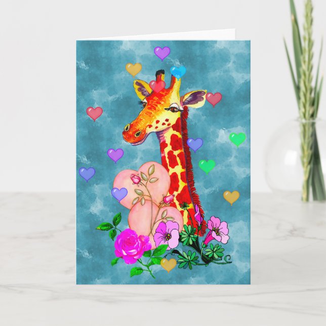 Valentinstag Giraffe Feiertagskarte (Vorderseite)
