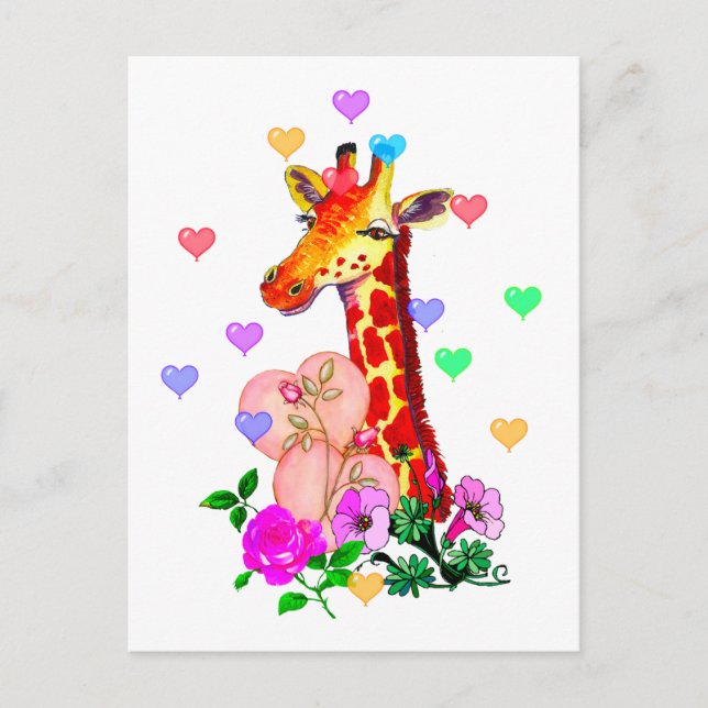 Valentinstag Giraffe Feiertagspostkarte (Vorderseite)