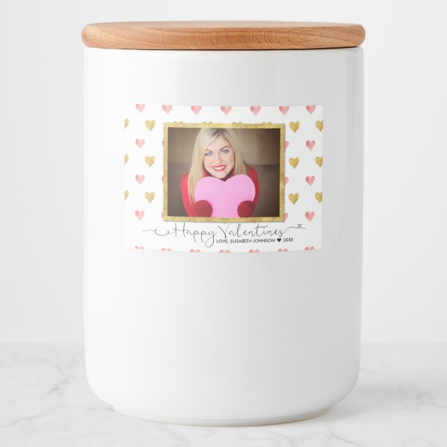 Valentinstag Glitzer Herz-Lebensmittel-Label Lebensmitteletikett (Vorderseite)