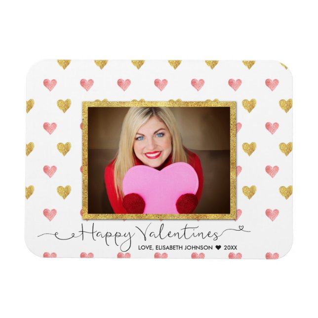 Valentinstag Glitzer Herzstück - Script - Foto Mag Magnet (Horizontal)