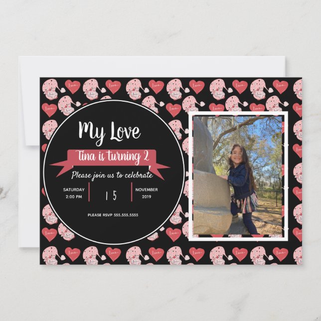 Valentinstag Gnome Doodle Kids Party Foto Inv Einladung (Vorderseite)