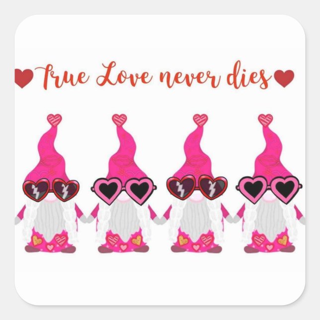 Valentinstag-Gnome Quadratischer Aufkleber (Vorderseite)