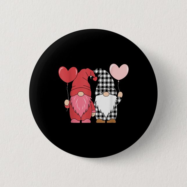 Valentinstag Gnomes Niedlich Red Hearts Liebe Gnom Button (Vorderseite)