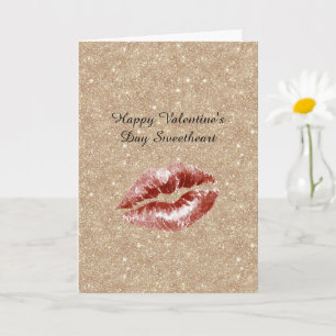 Valentinstag Gold Glitter Rote Lippen Kuss Karte