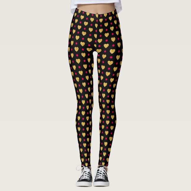 Valentinstag Gold Herz Muster Leggings (Vorderseite)
