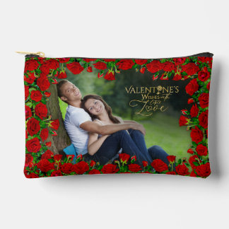 Valentinstag Gold-Kalligrafie Rote Rosen Foto Zubehörtasche
