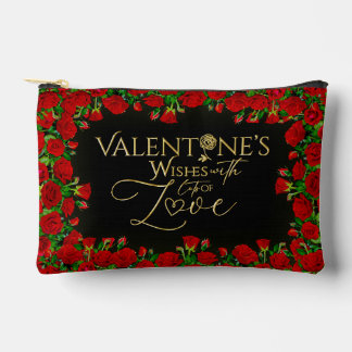 Valentinstag Gold-Kalligrafie Rote Rosen Foto Zubehörtasche