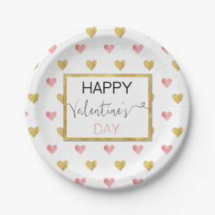 Valentinstag Gold rosa Herzen - Papierplatte Pappteller