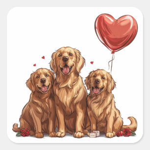 Valentinstag Golden Retriever Dog Quadratischer Aufkleber