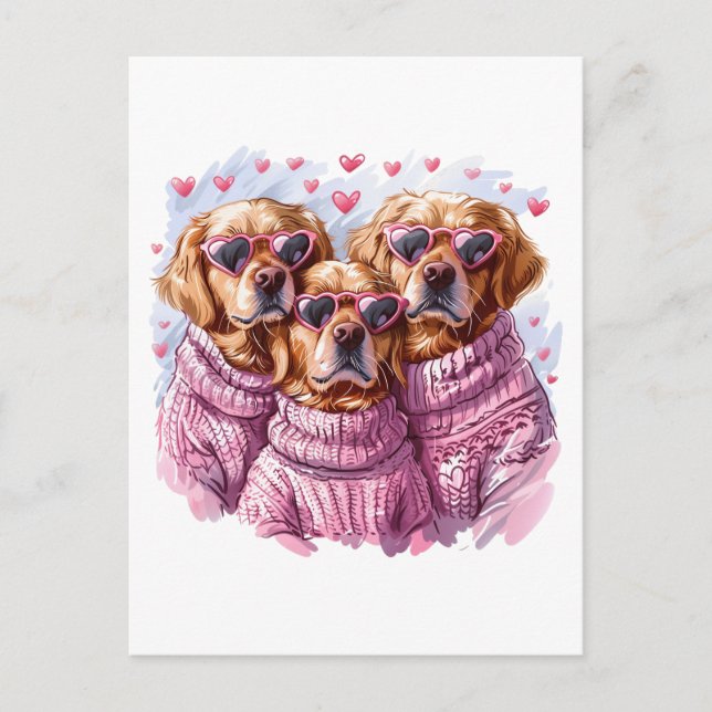 Valentinstag Golden Retriever Hunde Postkarte (Vorderseite)