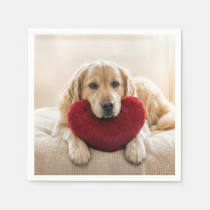 Valentinstag Golden Retriever mit Herz-Kissen Serviette