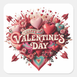 Valentinstag groovy Tag, Retro-Clipart Quadratischer Aufkleber