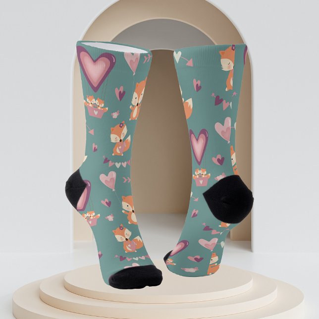 Valentinstag Grüne Lila Herzen Fox Liebe Socken (Von Creator hochgeladen)