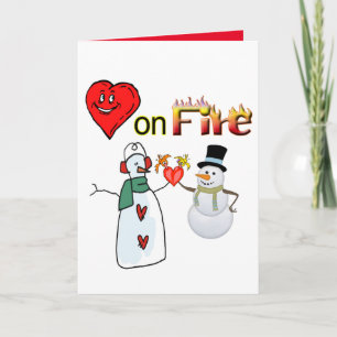 Valentinstag Grußkarte Herz am FeuerSchneemann Feiertagskarte