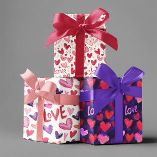 Valentinstag Handgezeichnete Liebe Herz Geschenkpapier Set