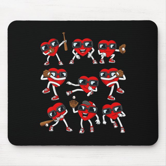 Valentinstag Heart Baseball Hitter Pitcher Fun B Mousepad (Vorne)