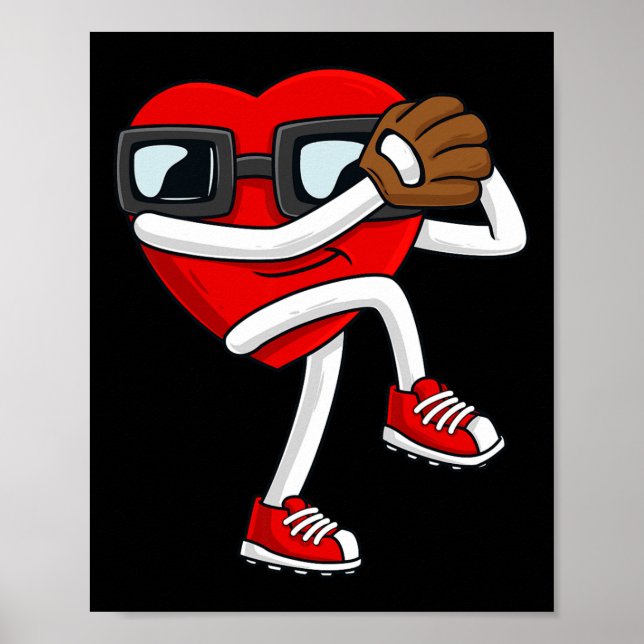 Valentinstag Heart Baseball Pitcher Fun Boys Gir Poster (Vorne)