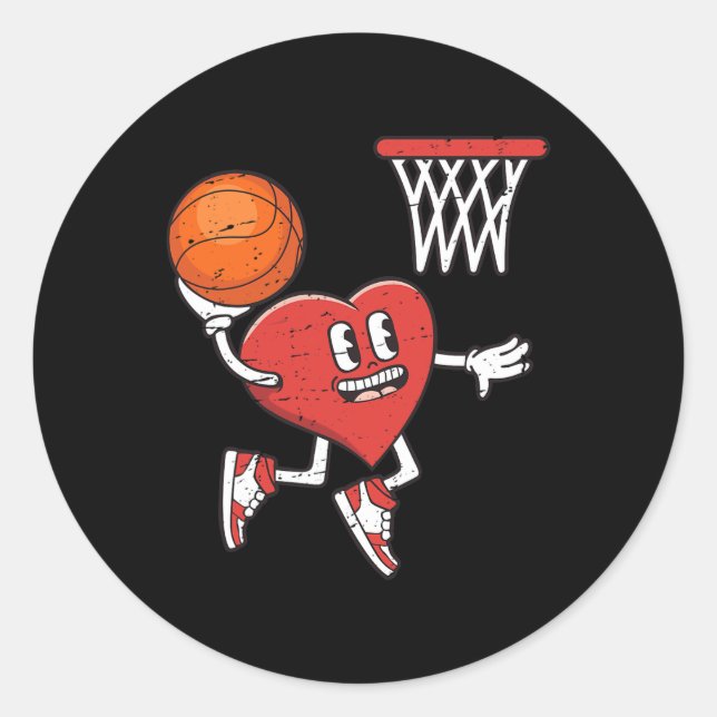 Valentinstag Heart Dunking Basketball Boys Girls Runder Aufkleber (Vorderseite)