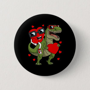 Valentinstag Heart Riding Dinosaur T Rex Fun Boy Button