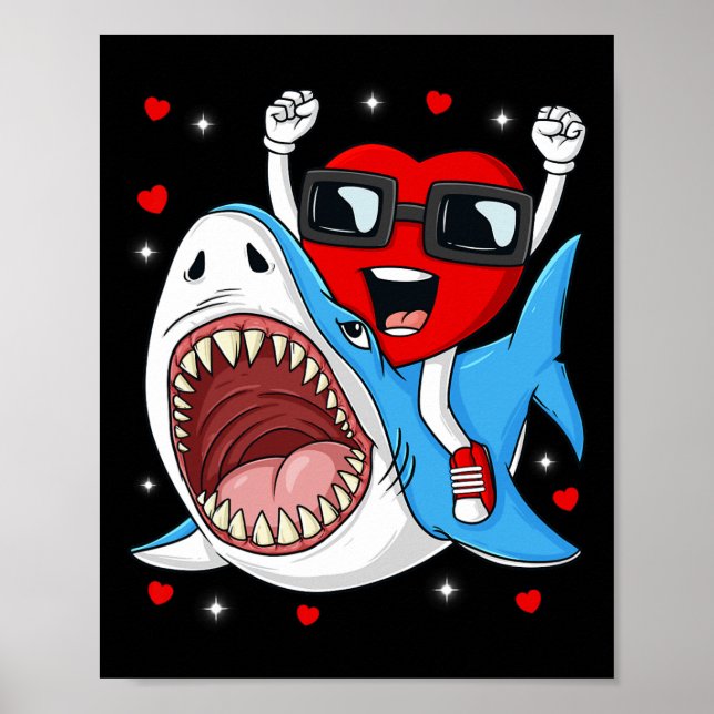 Valentinstag Heart Riding Shark Fun Kleinkind Boys Poster (Vorne)