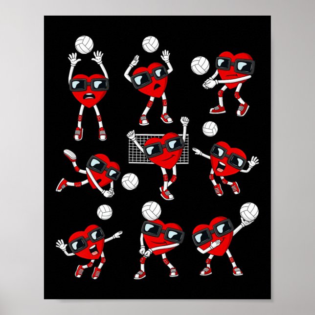 Valentinstag Heart Volleyball Player Fun Boys Gi Poster (Vorne)
